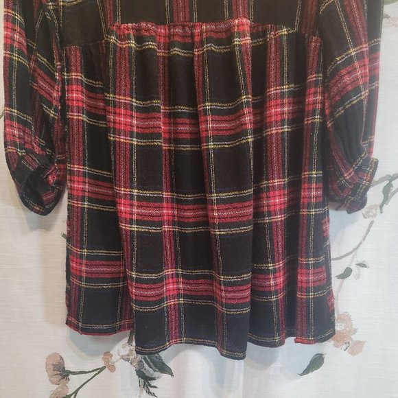 Zara Red and Black Plaid Blouse Tunic Top - Picture 5 of 9